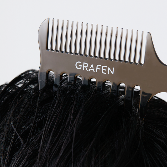 GRAFEN Multi Pomade Comb on wet black hair, Gentleman Korea styling tool for men's grooming