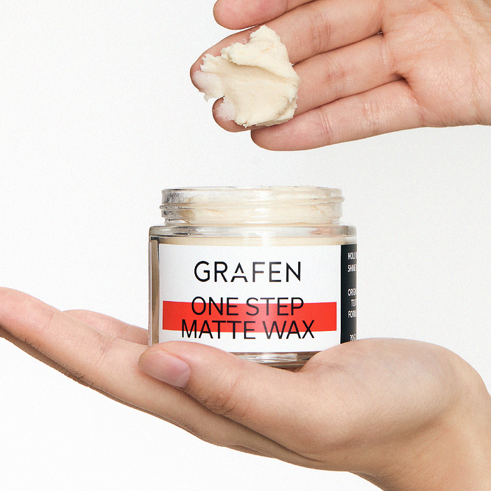 GRAFEN One-Step Matte Wax 70g held in hands with product texture visible – Gentleman Korea premium matte hair wax for men