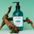 GRAFEN Root Booster Shampoo 500ml bottle on green background with natural driftwood accents - Gentleman Korea male skincare export