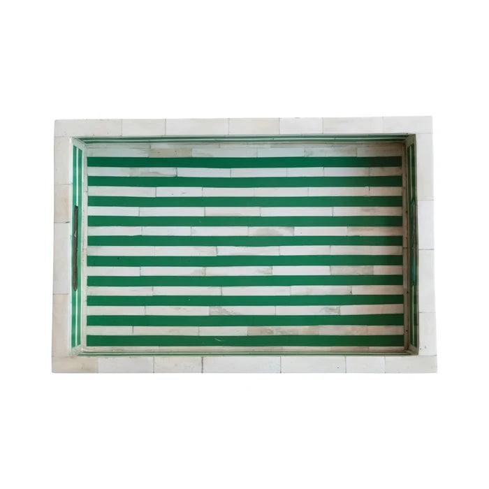 Green & Bone Decorative & Resin Tray w/ Handles