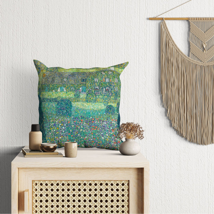 Gustav Klimt Famous Art Forester'S Lodge In Weissenbach I Pillow Case, Abstract Pillow, Soft Pillow Cases, Green Pillow Cases, Modern Pillow