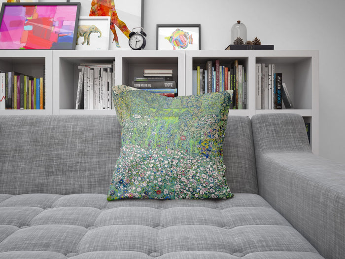 Gustav Klimt Famous Art Garden Landscape With Hilltop, Decorative Pillow, Abstract Throw Pillow, 22X22 Pillow Cover, Indoor Pillow Cases