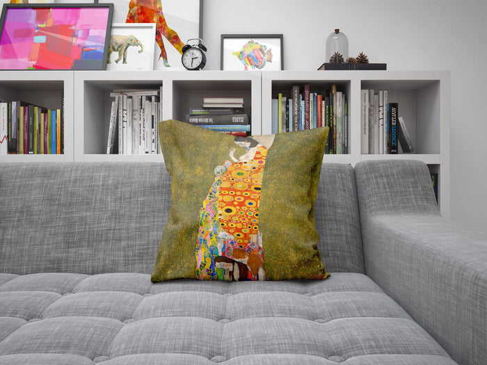 Gustav Klimt Famous Painting Hope II, Decorative Pillow, Abstract Throw Pillow Cover, Soft Pillow Cases, Bright Yellow Pillow, Modern Pillow