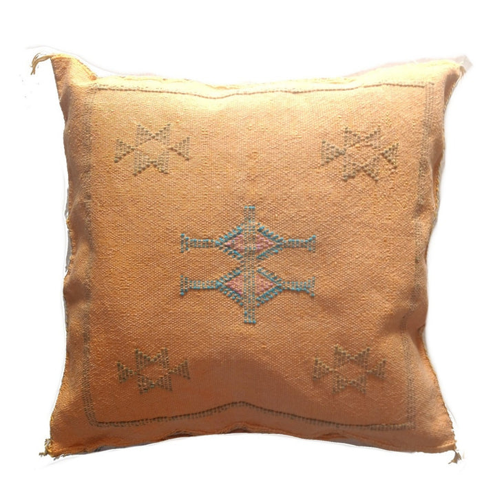 Handmade Moroccan Cushion Cover – Sabra Silk Pillow – Maram - Golden Yellow