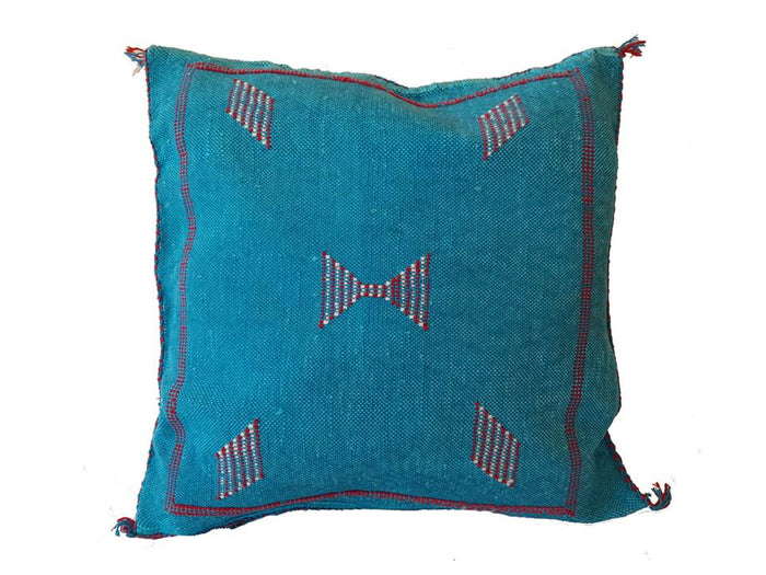 Handmade Moroccan Cushion Cover – Sabra Silk Pillow Mizan - Turquoise
