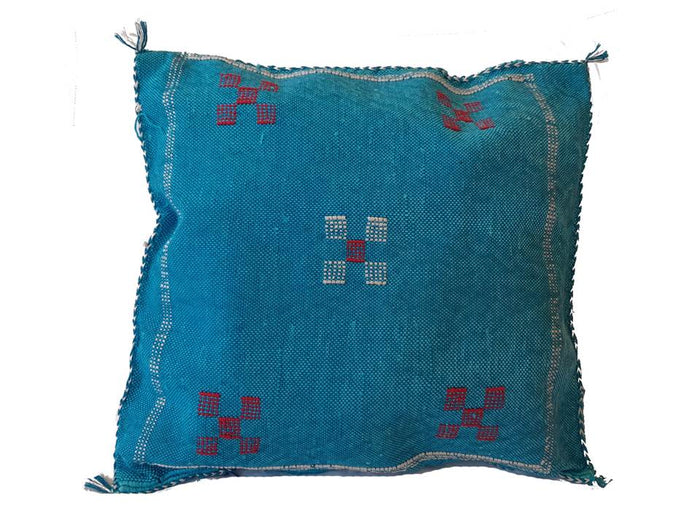 Handmade Moroccan Cushion Cover – Sabra Silk Pillow Sidi Yahya - Turquoise