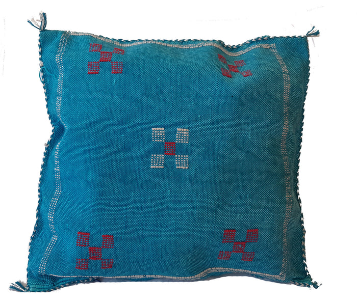 Handmade Moroccan Cushion Cover – Sabra Silk Pillow Sidi Yahya - Turquoise