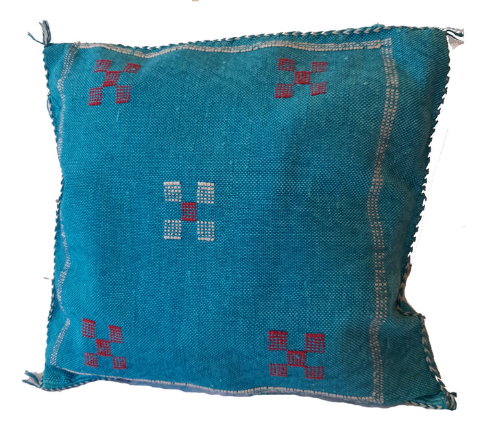 Handmade Moroccan Cushion Cover – Sabra Silk Pillow Sidi Yahya - Turquoise