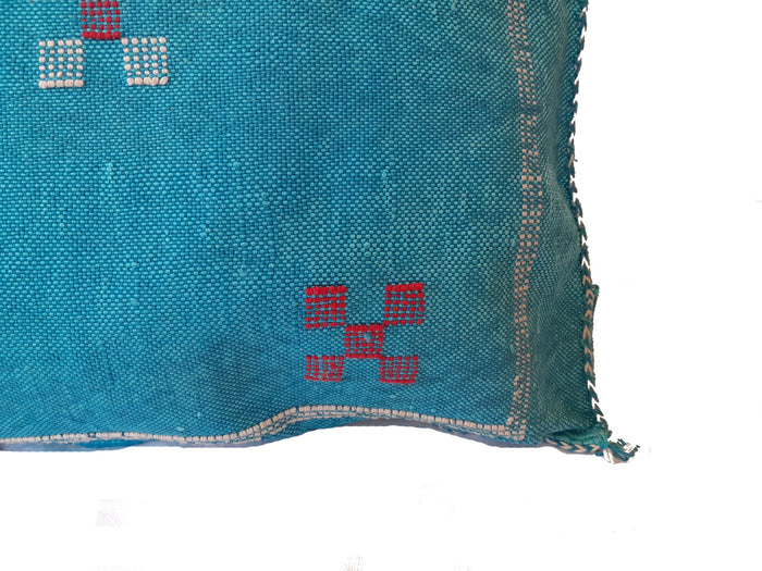 Handmade Moroccan Cushion Cover – Sabra Silk Pillow Sidi Yahya - Turquoise