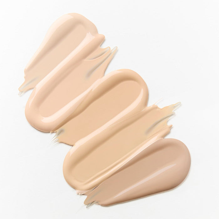Texture of HINCE Cover Master Pink Cushion foundation in various shades on a white background.