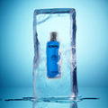 IDEAL FOR MEN Fresh All-in-One 150ml bottle frozen in clear ice block for refreshing Korean men's skincare by Gentleman Korea