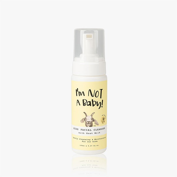I'M NOT BABY Kids Facial Cleanser 150ml bottle featuring cute design and goat milk formula.