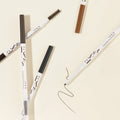 IPKN Easy Drawing Slim Pencil Eyebrow products displayed on a light background with strokes, showcasing different shades and tips.