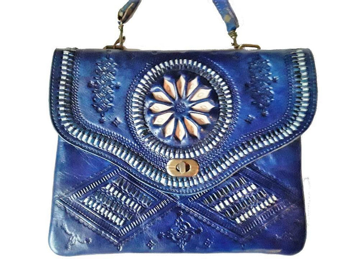 Jeblia - Blue Leather Clutch Bag - Sky - Bags | Moroccan Corridor®