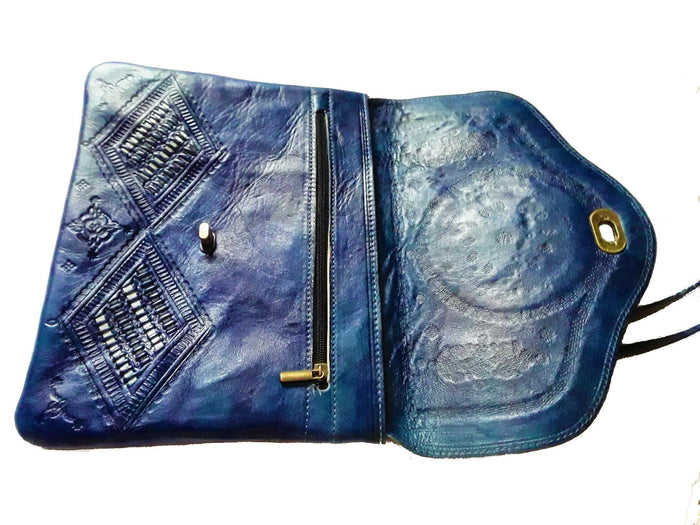 Jeblia - Blue Leather Clutch Bag - Sky - Bags | Moroccan Corridor®