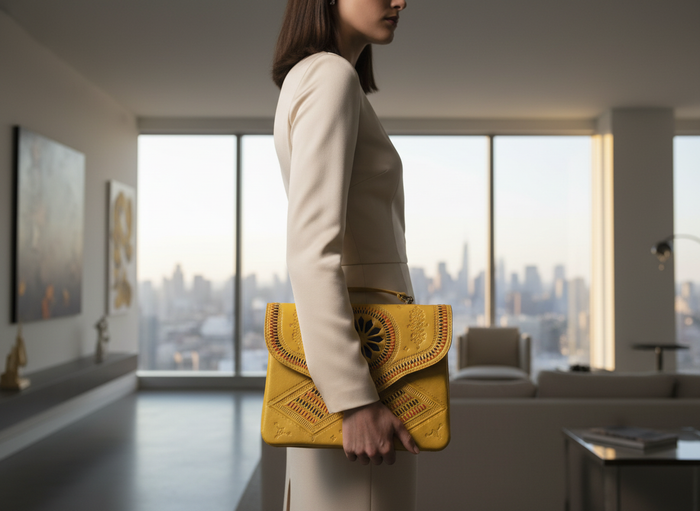 Jeblia Yellow Leather Clutch - Different Angle