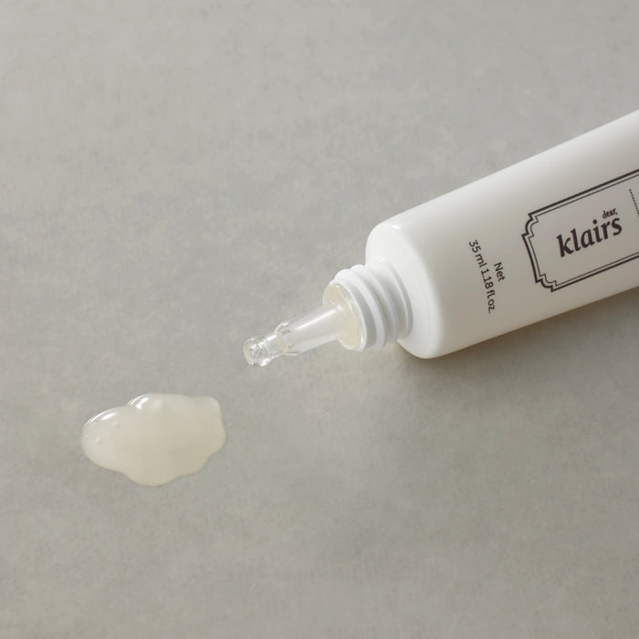 KLAIRS Fundamental Eye Awakening Gel 35ml eye care product with gel texture shown on surface, highlighting skincare benefits.