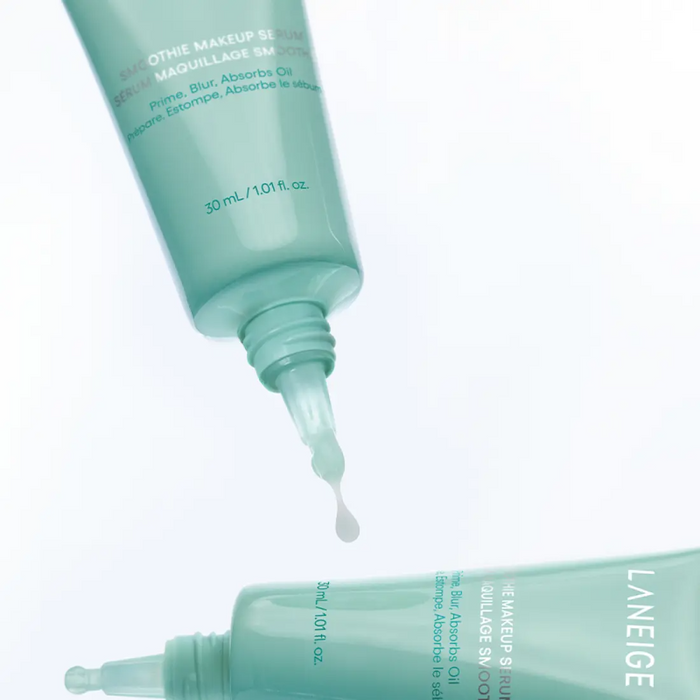 Two tubes of LANEIGE Smoothie Makeup Serum 30ml with visible drop of serum.