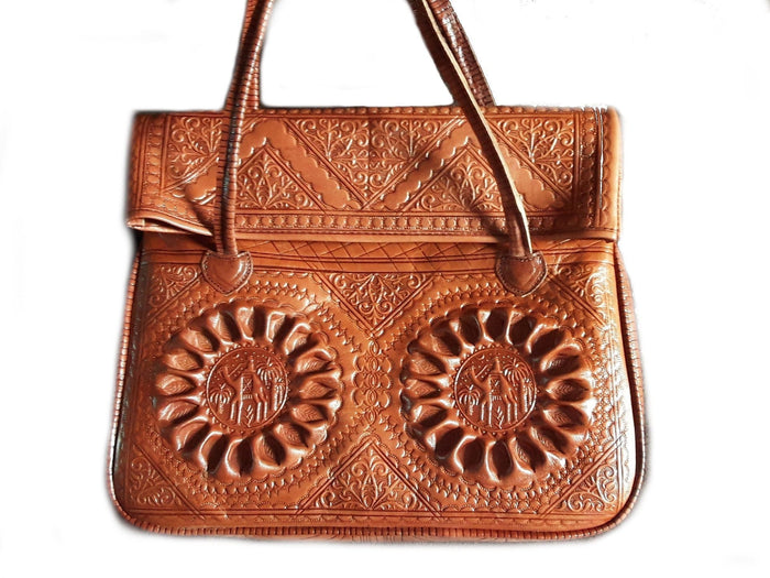 Leather Tote Bag - Chkara - Sun Flower - Caramel - Moroccan Corridor