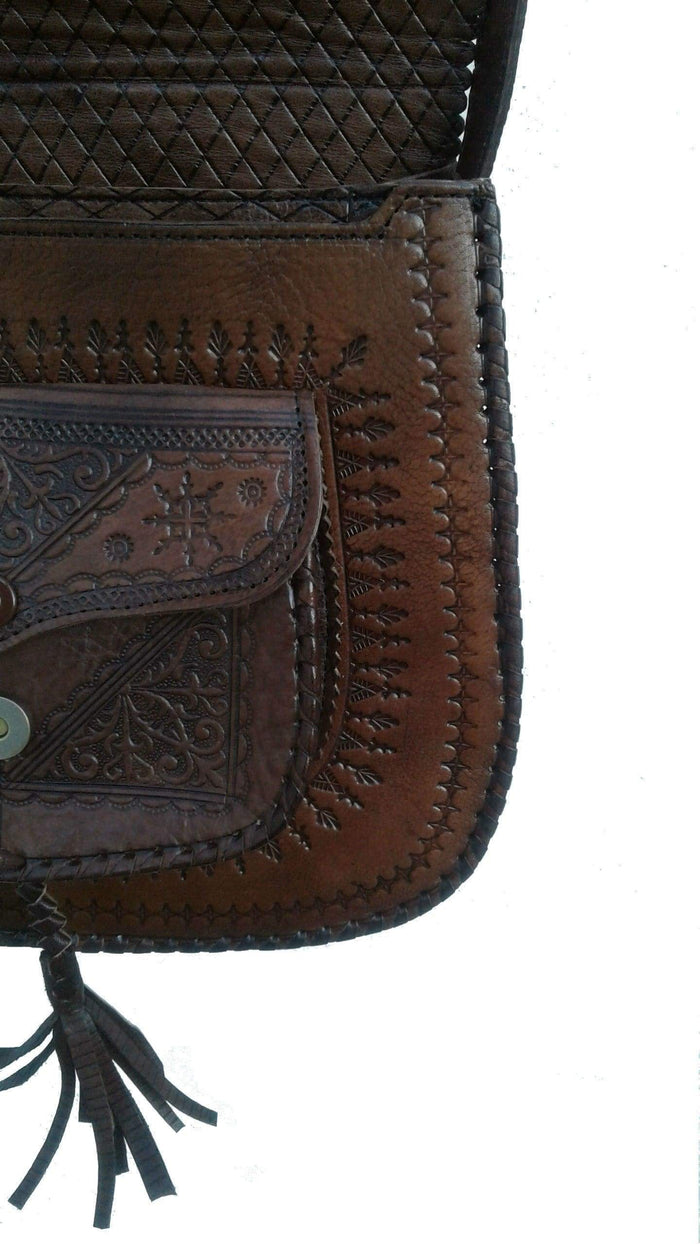 Moroccan Bag - Lssan Handbag / Shoulder Bag - Large Size - Brown - Arfoud Oasis - Inside View | Moroccan Corridor