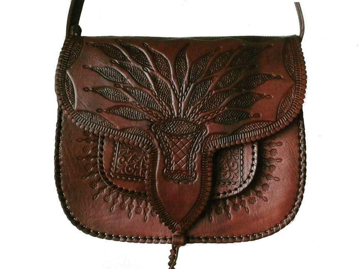 Lssan Handbag - Large Size - Brown - Flower Vase - Lssan Shoulder | Moroccan Corridor