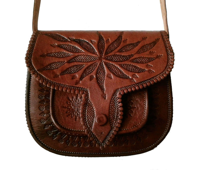 Lssan Handbag - Lily Flower - Brown - Lssan Shoulder | Moroccan Corridor