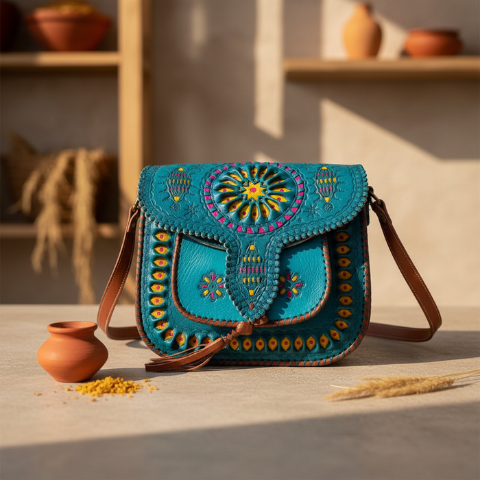 LSSAN Handbag Turquoise Embroidered