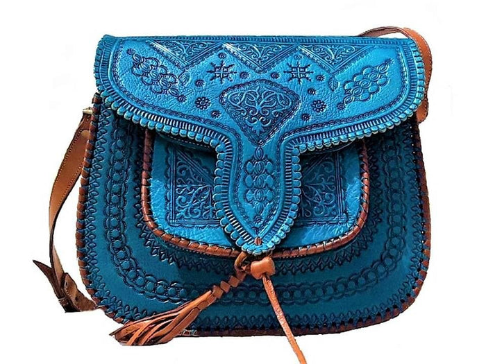 Lssan Handbag - Large Size - Turquoise - Heart - Lssan Shoulder | Moroccan Corridor
