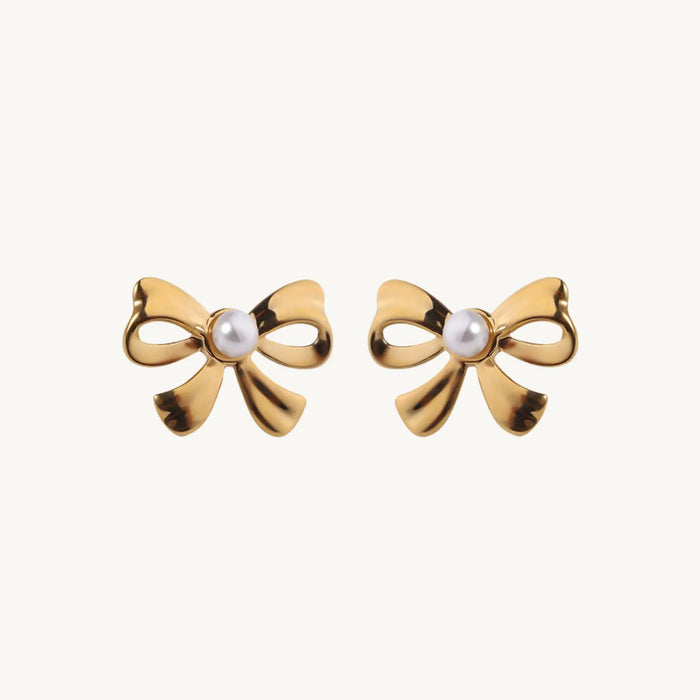 Gold-Plated Bow Stud Earrings for Women – Cute & Elegant Ribbon Knot Design with CZ Stone - BELARIC