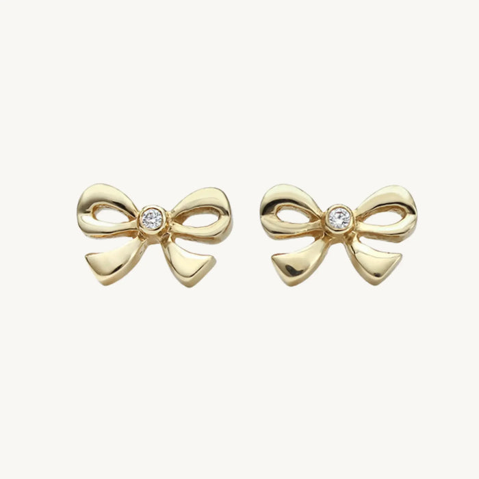 Gold-Plated Bow Stud Earrings for Women – Cute & Elegant Ribbon Knot Design with CZ Stone - BELARIC
