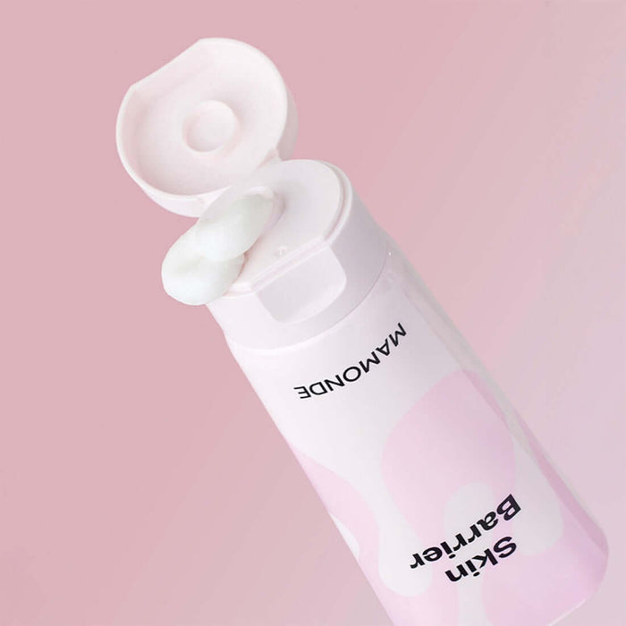MAMONDE Ceramide Amino Foam 120g with open cap on pink background