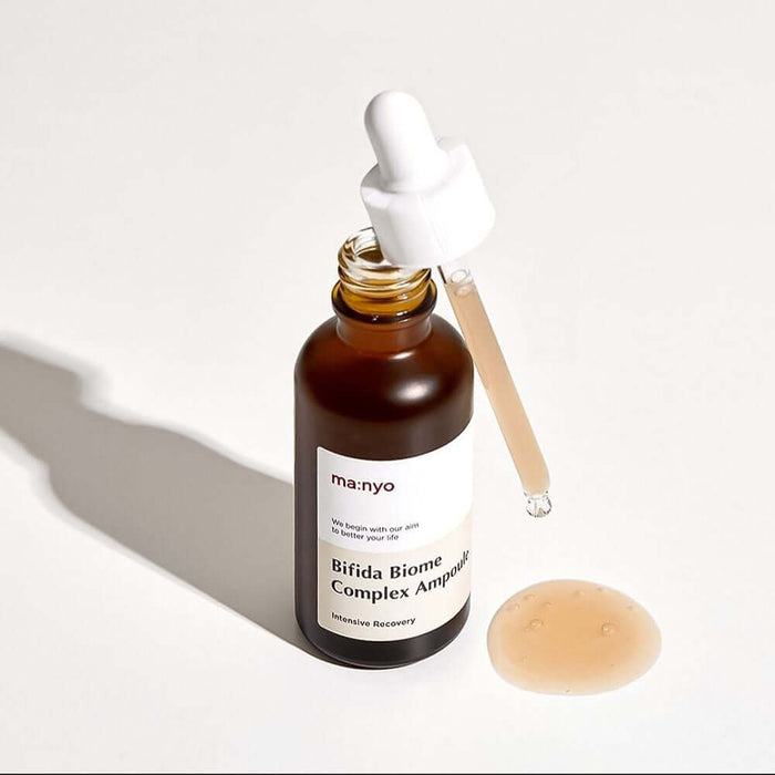 MA:NYO Bifida Biome Complex Ampoule 50m with dropper and liquid product on a white background.