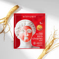 MARY&MAY Vegan Collagen Red Ginseng Gel Mask (4 sheets) displayed with ginseng roots