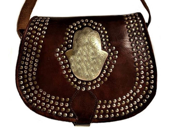 Médaillon Leather Bag - Hamsa - Brown Caramel - Moroccan Corridor