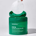 MEDIPEEL Cica Cooling Soothing Pads 2X 100ml 50 Sheets in open jar, indicating pad texture and packaging.