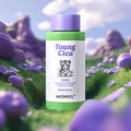 Image of MEDIPEEL Young Cica PDRN Trouble Soothing Essence Toner 200ml bottle in a lavender field background.