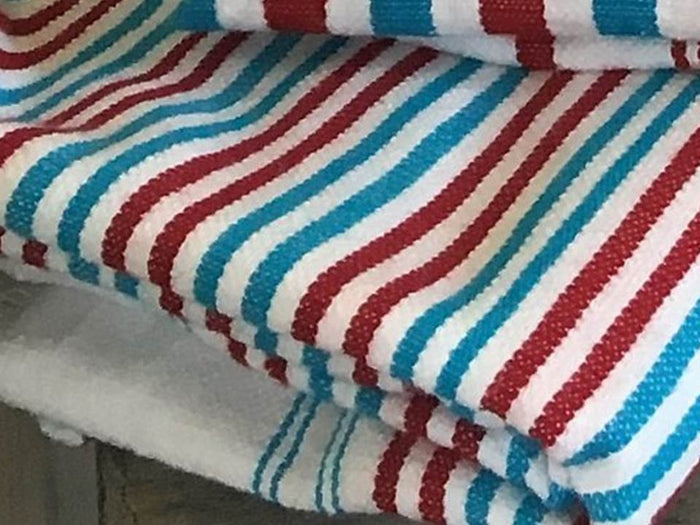Mendil - Beach Towel - Red & Turquoise Thin Stripes - Blanket Mendil | Moroccan Corridor