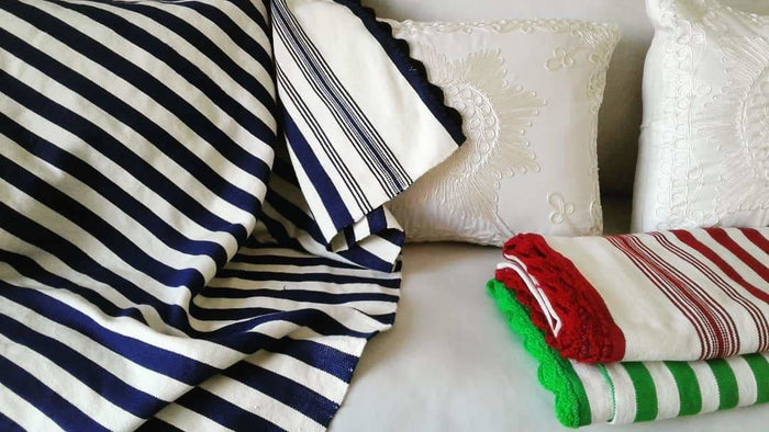 Mendil - Dark Blue Striped Throw - Blanket | Moroccan Corridor