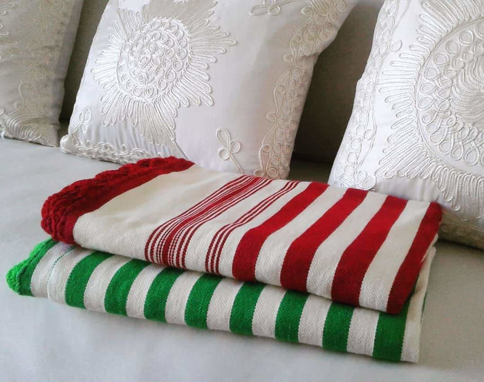 Mendil - Green Striped Throw - Blanket | Moroccan Corridor