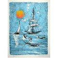 Mid-Century Modern Blue and Orange Serigraph
