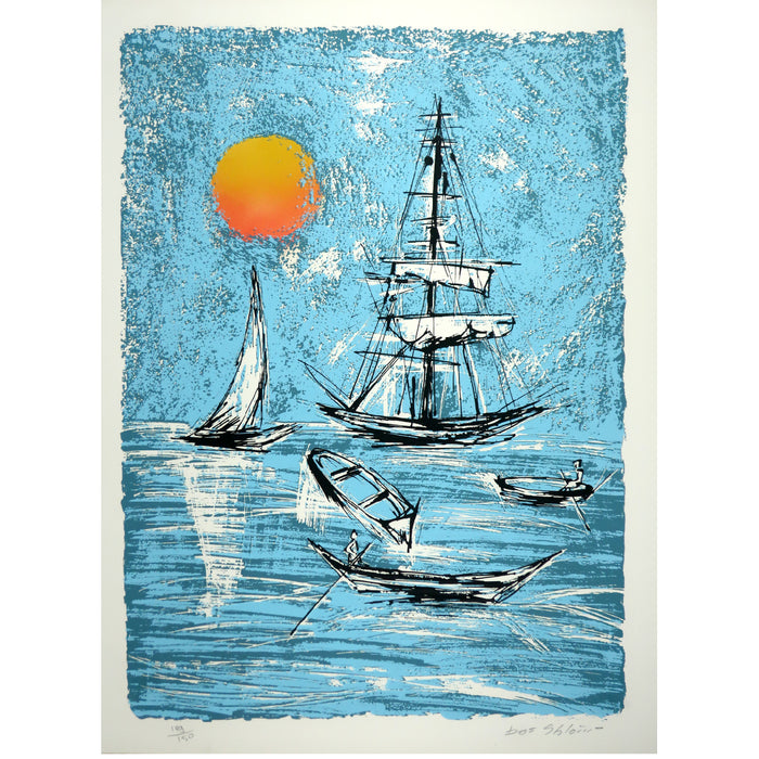 Mid-Century Modern Blue and Orange Serigraph