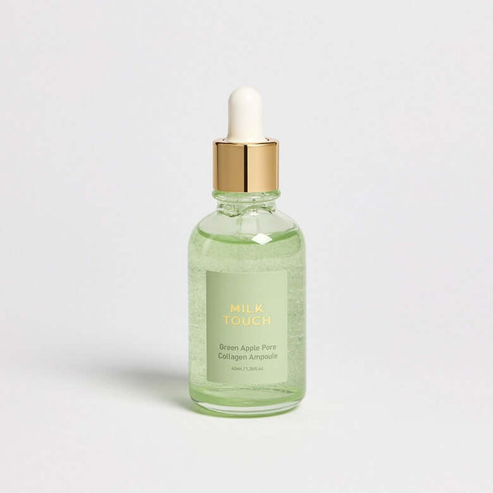 MILK TOUCH Green Apple Pore Collagen Ampoule bottle on white background