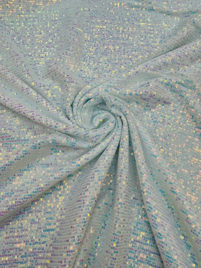 Mille Stripe Spandex Sequins - Clear Iridescent - 4 Way Stretch Lace Spandex Mesh Sold By Yard