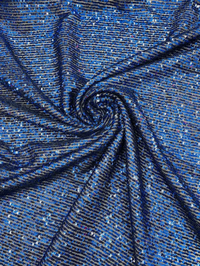 Mille Stripe Spandex Sequins - Royal Blue on Navy - 4 Way Stretch Lace Spandex Mesh Sold By Yard
