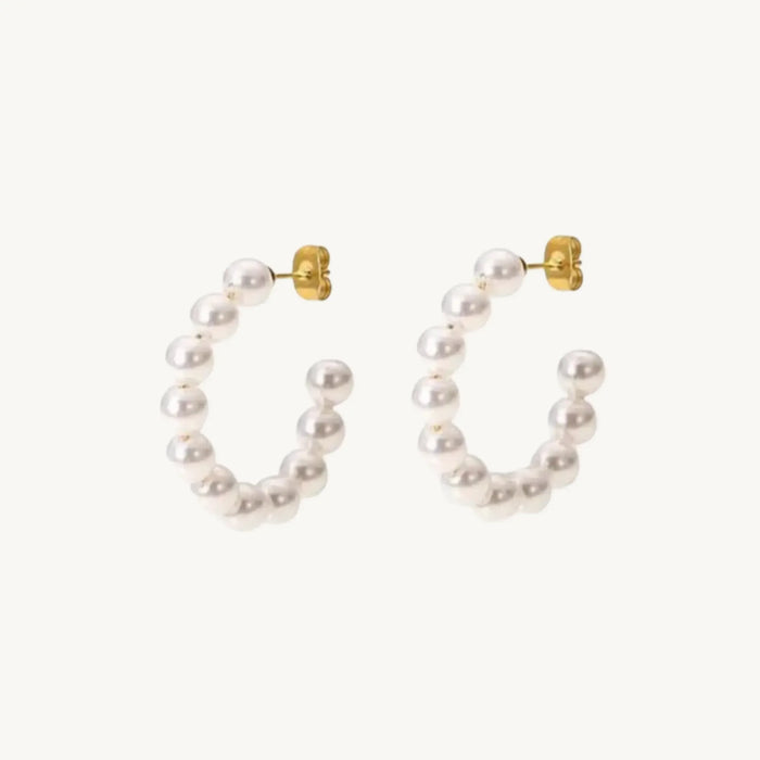 Minimalist Pearl Hoop Earrings for Women – Elegant Gold Studded Half Hoop Jewelry - BELARIC