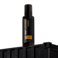 MIP Basic Lotion 150ml black pump bottle on crate, Korean men’s skincare by Gentleman Korea, minimalist product shot