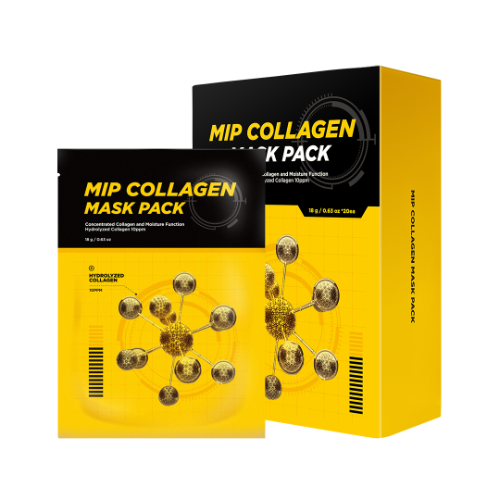 MIP Collagen Mask Pack 20 Sheets - Gentleman Korea premium Korean skincare for men, yellow box and sachet packaging