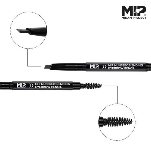 MIP Nunsseob Ending Eyebrow Pencil double-ended brow pencil with angled tip and spoolie brush by Gentleman Korea
