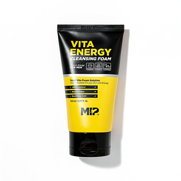 MIP Vita Energy Cleansing Foam 150ml - Gentleman Korea product shot of yellow-black tube for men skincare
