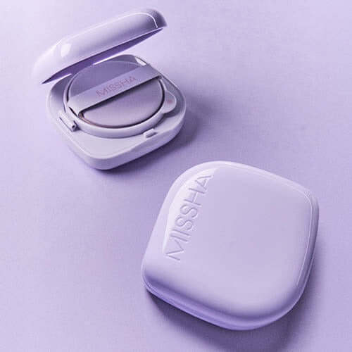 MISSHA Glow Layering Fit Cushion Semi Glow compact in lavender packaging.